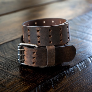 Heavy Duty Buffalo Leather Belt 1.75 Inches, Full Grain Triple Prong Buckle, USA Handmade