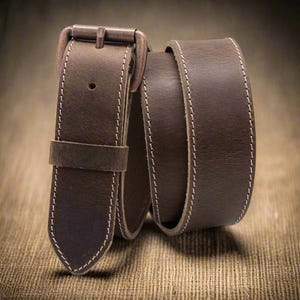 Brown Leather Belt 1.5", Full Grain Buffalo Leather, Copper Roller Belt Buckle, Contrast Stitching, Handmade in USA, Father's Day Gift
