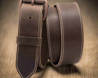 1.5" Buffalo Leather Belt: Removable Buckle, Crazy Horse, Contrast Stitch - USA Made