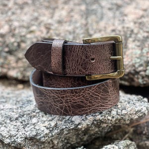 1.5" Full Grain Leather Belt, Brown Glazed Buffalo Leather, Handcrafted, Removable Buckle, Father's Day Gift, Made in USA