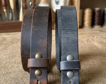 Full Grain Leather Belt No Buckle, Replacement Strap, Solid Buffalo - USA Handmade