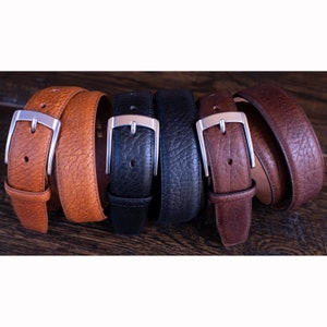 1.25&quot; Buffalo Leather Dress Belt, Heavy Deep Grain Leather in Black, Tan, or Brown - Handcrafted in USA