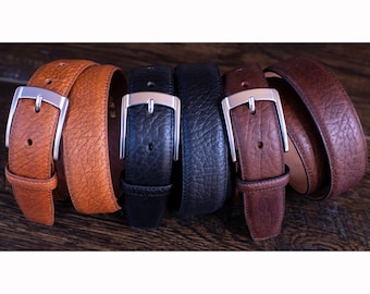 1.25" Buffalo Leather Dress Belt - 3 Colors: Heavy Grain, Handcrafted in USA