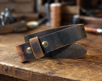 Buffalo Leather Belt Strap, Brown 1.5 Inch, No Buckle, Crazy Horse - Made in USA