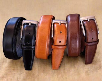 Buffalo Leather Dress Belt 1.25" Wide, Black, Burgundy, Tan - Handmade in Colorado, USA