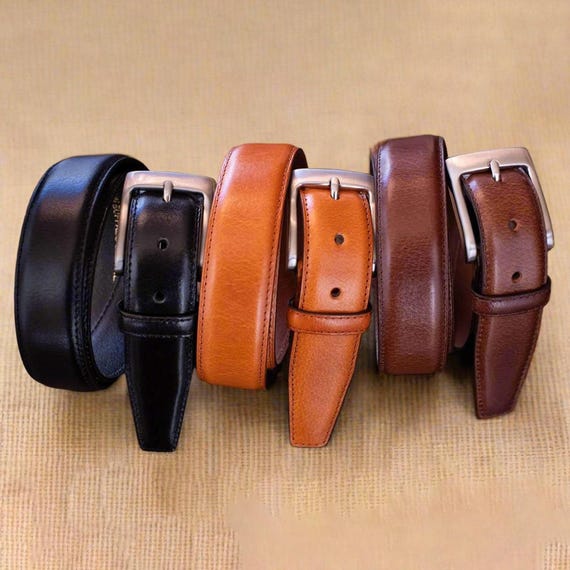 Men's Leather Dress Belt 1.25" Wide - Black, Burgundy, Tan - Made in USA