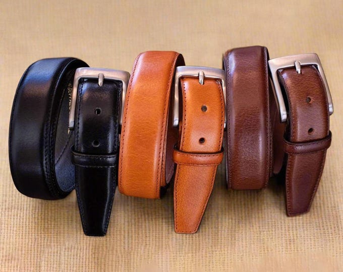 1.25" Buffalo Leather Dress Belt, Black Brown Tan, Handmade in USA