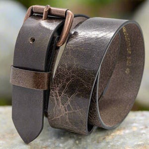 Brown Buffalo Leather Belt: 1.5&quot; Full Grain, Removable Copper Buckle