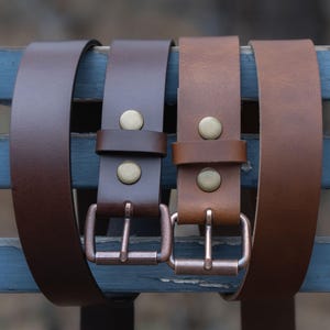 Full Grain Leather Belts Set: Tan & Dark Tan Buffalo Leather, 1.5" Wide, Handcrafted USA, Durable Father's Day Gift