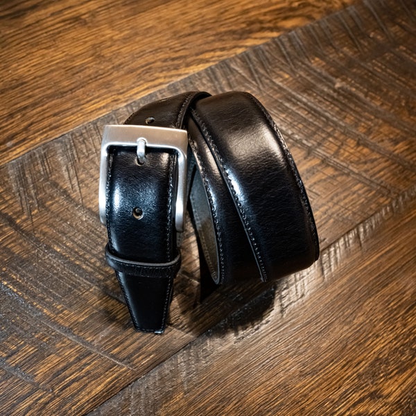 Buffalo Leather Dress Belt - Black - High-Quality Leather - Great Groomsman Graduation Gift