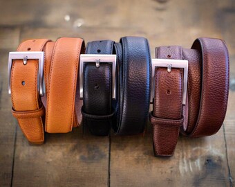 Men's Slim Dress Belt, 1.25 Inch Suit Belt, Pebble Grain Leather Golf Belt, Unisex Narrow Casual Belt, Handmade in USA