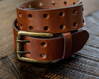 1.5" Buffalo Leather Belt Strap - Red Brown - Jeans Work Casual
