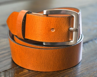 1.5" Buffalo Leather Belt: Full Grain, Removable Bukle - Made in USA