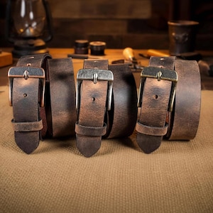 Mens Full Grain Buffalo Leather Belt, Crazy Horse Finish, 1.5 Inch Wide, Handmade USA