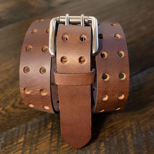 Full Grain Buffalo Leather Belt 1.5&quot; - Double Prong Buckle, Handcrafted in USA
