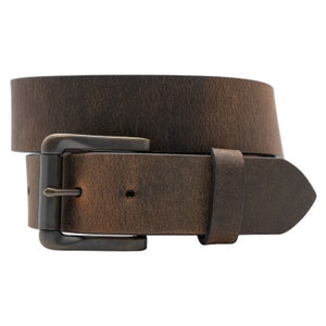 1.5&quot; Crazy Horse Buffalo Leather Belt: Bronze Roller Buckle, USA Made