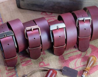 Full Grain Leather Belt - Cognac, 1.5" Wide, 4 Buckle Options - USA Handmade