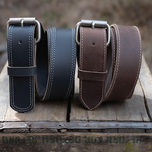Buffalo Leather Belt Set 1.5” Full Grain Stitched Gray & Brown Belts Made in USA Father’s Day Gift for Dad