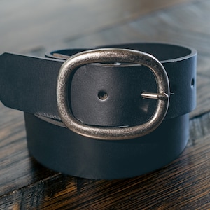 1.5" Buffalo Leather Belt - Black Full Grain Solid Leather  - Casual, Work, Conceal Carry Belt - Made in USA