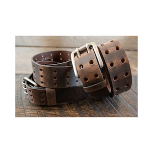 Buffalo Leather Belt: Crazy Horse Vintage Style, Double/Triple Prong, Made in USA