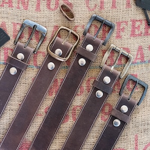 1.5" Full Grain Leather Belt, Brown Buffalo Leather with Contrast Stitch, 5 Buckles to Choose From, Gifts for Him, Handmade in USA