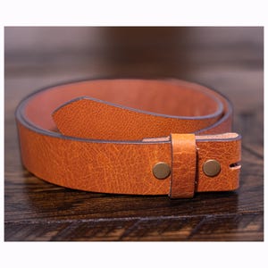 FULL GRAIN Buffalo Leather Oil Tanned 1.5&quot; Wide Belt Strap - Tan - Handmade in USA - Replacement Belt No Buckle - For Jeans Casual Work