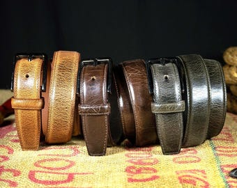 Handcrafted Buffalo Leather Dress Belt: USA Made, 1 1/4 inch Wide - Three Colors