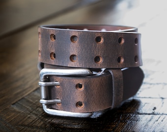 FULL GRAIN Solid Buffalo Leather Crazyhorse Finish 2-Hole 1.5" Wide Belt - Casual, Work, Conceal Carry - Brown - Made in USA