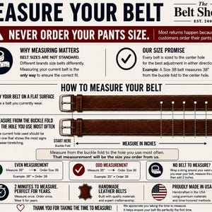A picture of a sizing illustraton which details instructions fo rmeasuring a current belt to get your proper belt size.