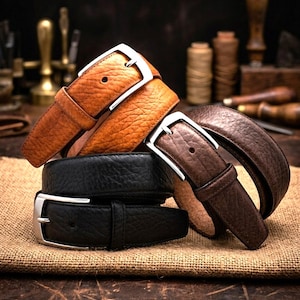 Men’s Buffalo Leather Dress Belt 1.25" Wide, Casual & Jeans, USA Made