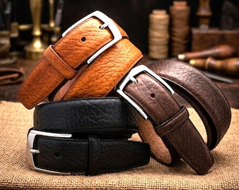 Men’s Buffalo Leather Dress Belt 1.25" Wide, Casual & Jeans, USA Made