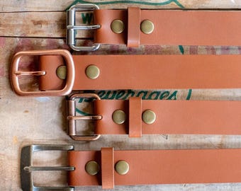 Full Grain Leather Belt 1.5" Tan, Solid 1-Piece Buffalo, Removable Buckle, USA Crafted