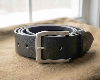 Full Grain Milled Leather Belt Black, 1.5 Inch Wide, Soft & Supple, Handmade in USA