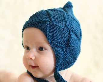 PDF Knitting Pattern, diy baby bonnet pattern, entrelac knitting pattern, newborn bonnet pattern, toddler bonnet pattern, knitted baby hat
