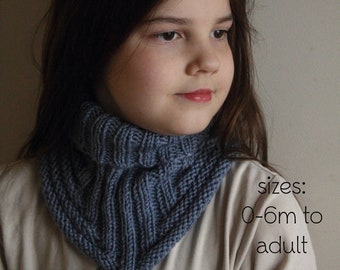 PDF Knitting Pattern, knit scarf pattern, knit cowl pattern, fitted cowl, easy knitting pattern, ribbed neck warmer, aran yarn, diy scarf