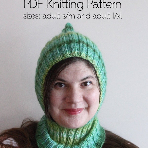 PDF Knitting Pattern, adult balaclava knitting pattern, pixie elf balaclava, hooded scarf, skiing hat, winter balaclava balaclava for adults