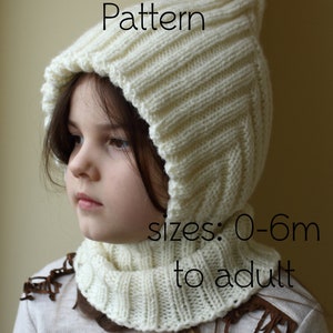 DOWNLOADABLE PDF PATTERN balaclava hat double lined hooded scarf knitting pattern, newborn to adult, toddler, baby, child knit hat tutorial