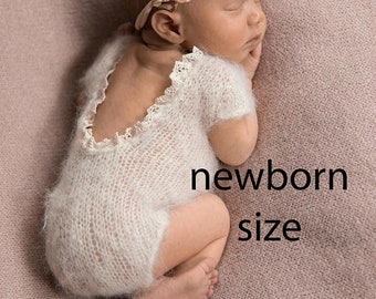 DOWNLOADABLE PDF PATTERN, knitting pattern, romper pattern, baby romper, newborn romper, newborn onesie, newborn photo prop open back onesie