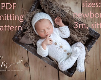 DOWNLOADABLE PDF PATTERN, knitting pattern, romper pattern, newborn romper, newborn photo prop, knit sitter prop, footed pajamas, sleeper