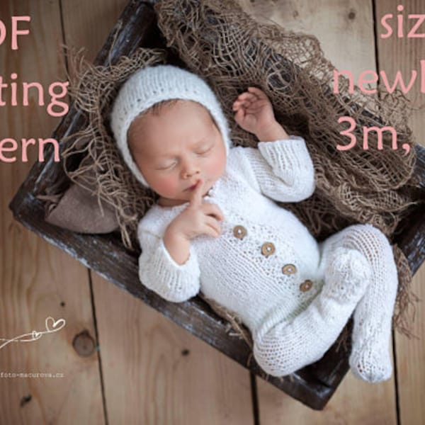 DOWNLOADABLE PDF PATTERN, knitting pattern, romper pattern, newborn romper, newborn photo prop, knit sitter prop, footed pajamas, sleeper