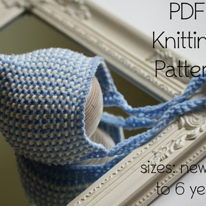 PDF knitting pattern, baby bonnet, diy baby shower gift, knitted bonnet pattern, baby knitting, pixie bonnet, knit bonnet pattern, kids hat image 1