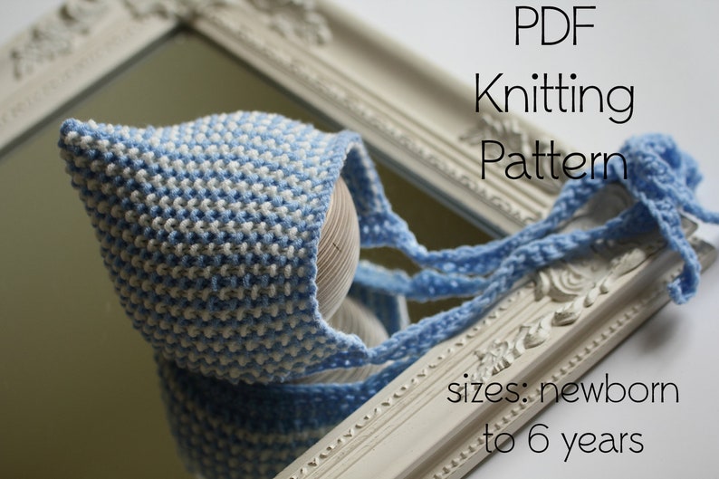 PDF knitting pattern, baby bonnet, diy baby shower gift, knitted bonnet pattern, baby knitting, pixie bonnet, knit bonnet pattern, kids hat image 1