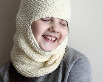 DOWNLOADABLE PDF PATTERN balaclava easy textured hat hooded scarf knitting pattern, newborn to adult, toddler, baby, child knit hat tutorial