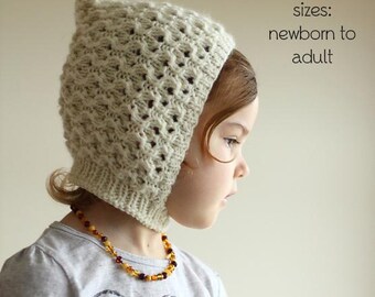 DOWNLOADABLE PDF PATTERN exquisite lace pixie bonnet knitting pattern from newborn to adult diy knitting pattern knit bonnet balabonnet
