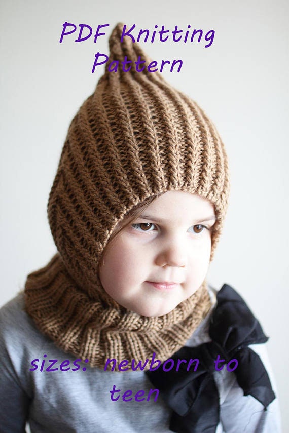 DOWNLOADABLE PDF PATTERN balaclava pixie elf hat hooded scarf knitting