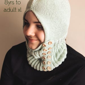 DOWNLOADABLE PDF PATTERN knit flat balaclava hat hooded scarf knitting pattern, teen to adult, knit hat tutorial, easy beginner knitting