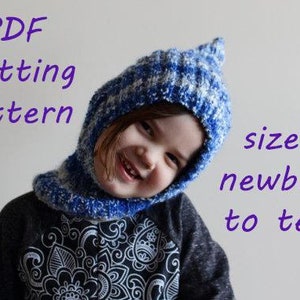 DOWNLOADABLE PDF PATTERN balaclava pixie elf hat hooded scarf knitting pattern for aran newborn to teen knit hat tutorial child balaclava
