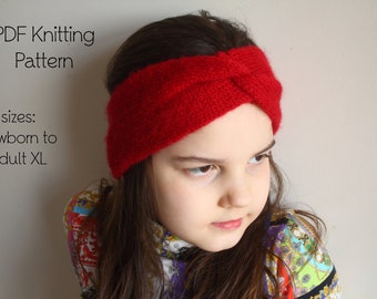 Downloadable PDF Pattern, knitting pattern, headband pattern, twisted headband, knit earwarmer, ear warmer pattern, classic headband