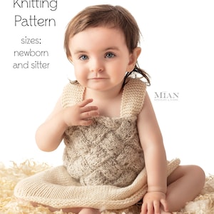 PDF KNITTING PATTERN, knit baby dress pattern, girls dress pattern, knit prop pattern, photography prop, newborn photo prop entrelac pattern image 1