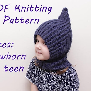 Peut inclure: Un patron de tricot PDF pour un bonnet à capuche avec des oreilles, adapté aux tailles de nouveau-né à adolescent.